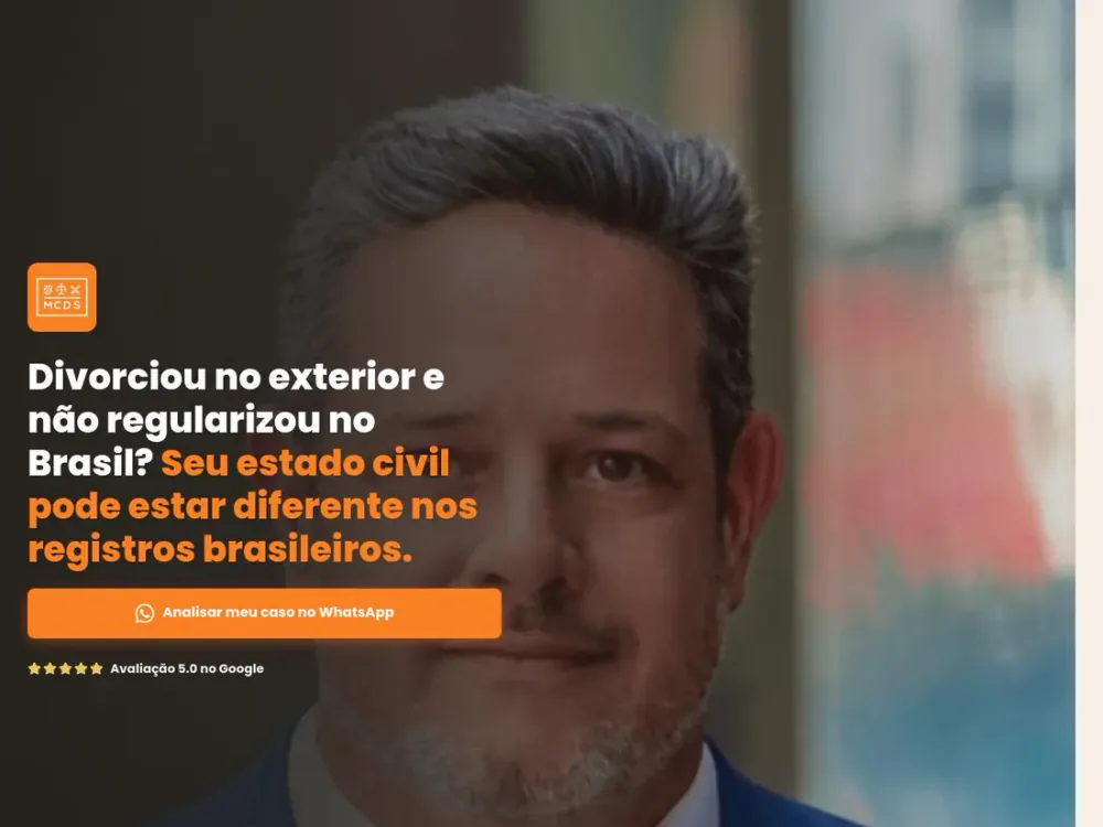 Landing page Divórcio no Exterior para cliente de Goiânia em uma tela de desktop