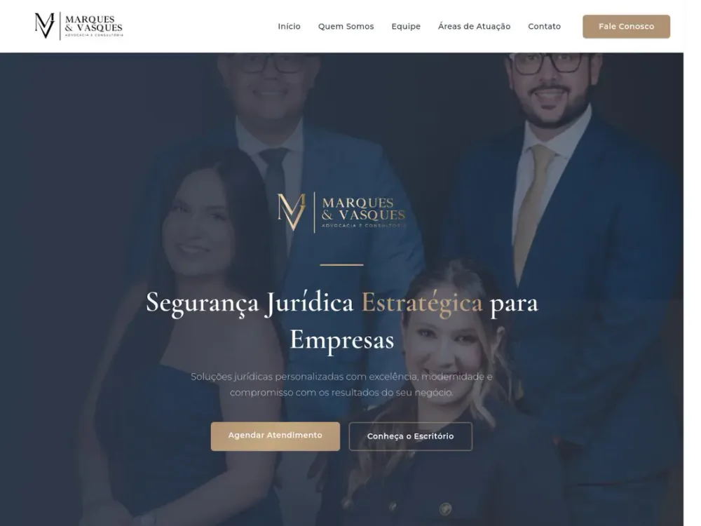 Site corporativo Marques & Vasques Advocacia, de Juazeiro do Norte, em uma tela de desktop