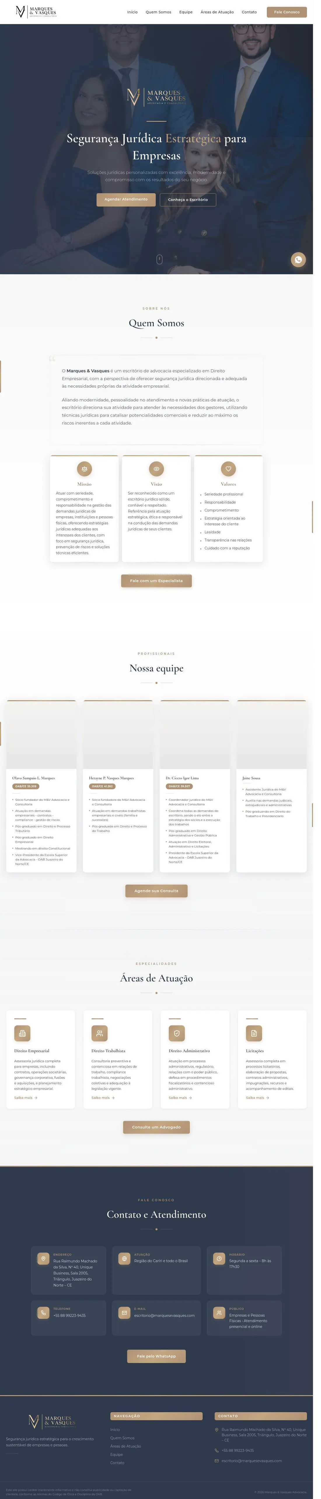 Marques & Vasques Law Firm corporate website on a desktop screen