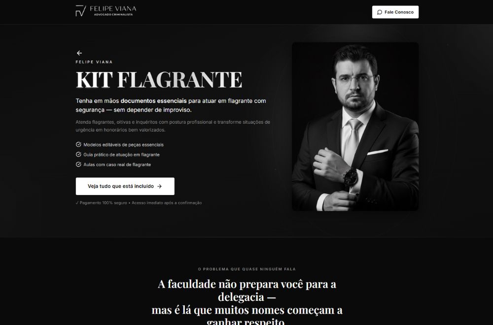 Página de apresentação do curso Kit Flagrante, desenvolvido para Felipe Viana