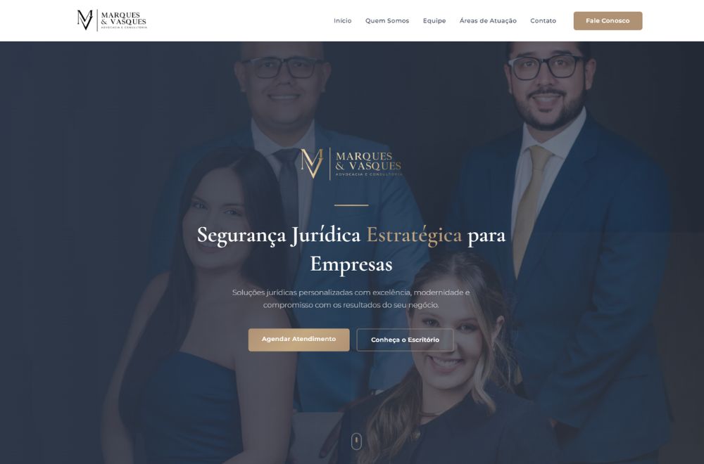 Página inicial de Marques & Vasques Advocacia, projeto desenvolvido por Kauã Felix