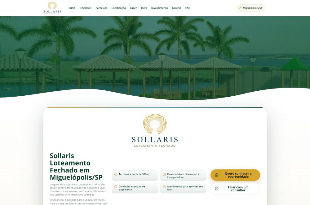 Página inicial de Sollaris Loteamento Fechado, projeto desenvolvido por Kauã Felix