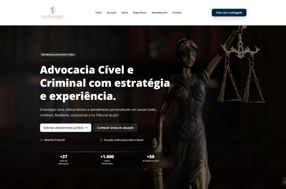 Página inicial de Vander Jamberci Advocacia, projeto desenvolvido por Kauã Felix